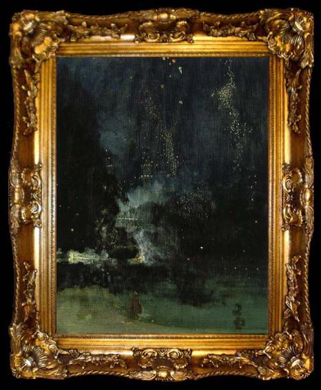 framed  James Abbott Mcneill Whistler nocturne i svart och guld den fallande raketen, ta009-2